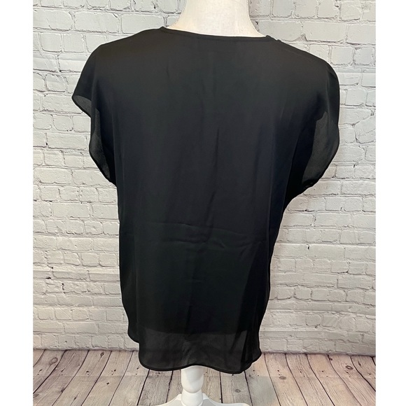 APT 9 Sheer Black Short Sleeve Button Down Blouse-Medium - Picture 2 of 4